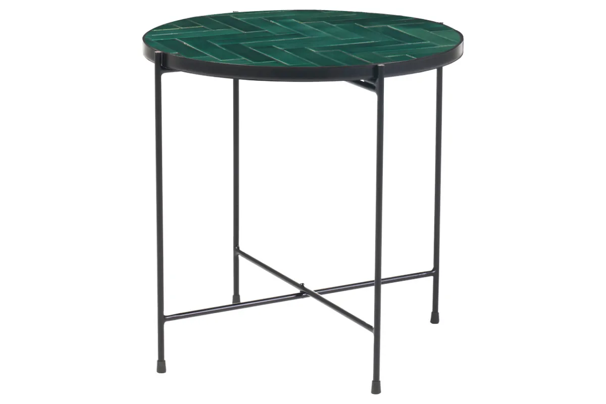 Miliboo Runder Couchtisch aus dunkelgrüner Keramik und schwarzem Metall D50 cm KOTTA* Couchtische