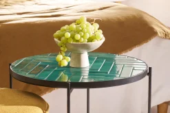Miliboo Runder Couchtisch aus dunkelgrüner Keramik und schwarzem Metall D50 cm KOTTA* Couchtische