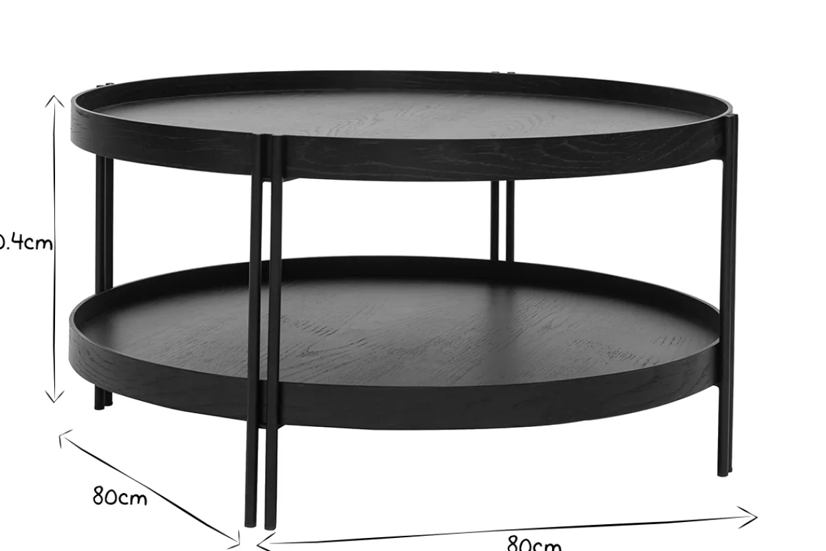 Miliboo Runder Couchtisch aus Eiche schwarz und Metall D80 cm TWICE* Couchtische