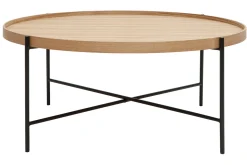 Miliboo Runder Couchtisch aus hellem Holz und schwarzem Metall D90 cm BASSY* Couchtische