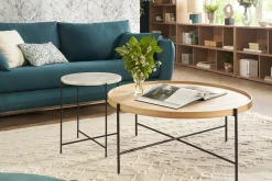 Miliboo Runder Couchtisch aus hellem Holz und schwarzem Metall D90 cm BASSY* Couchtische