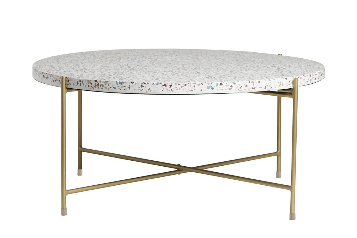 Miliboo Runder Couchtisch aus Terrazzo und goldfarbenes Metall D81 cm MEZZO* Couchtische