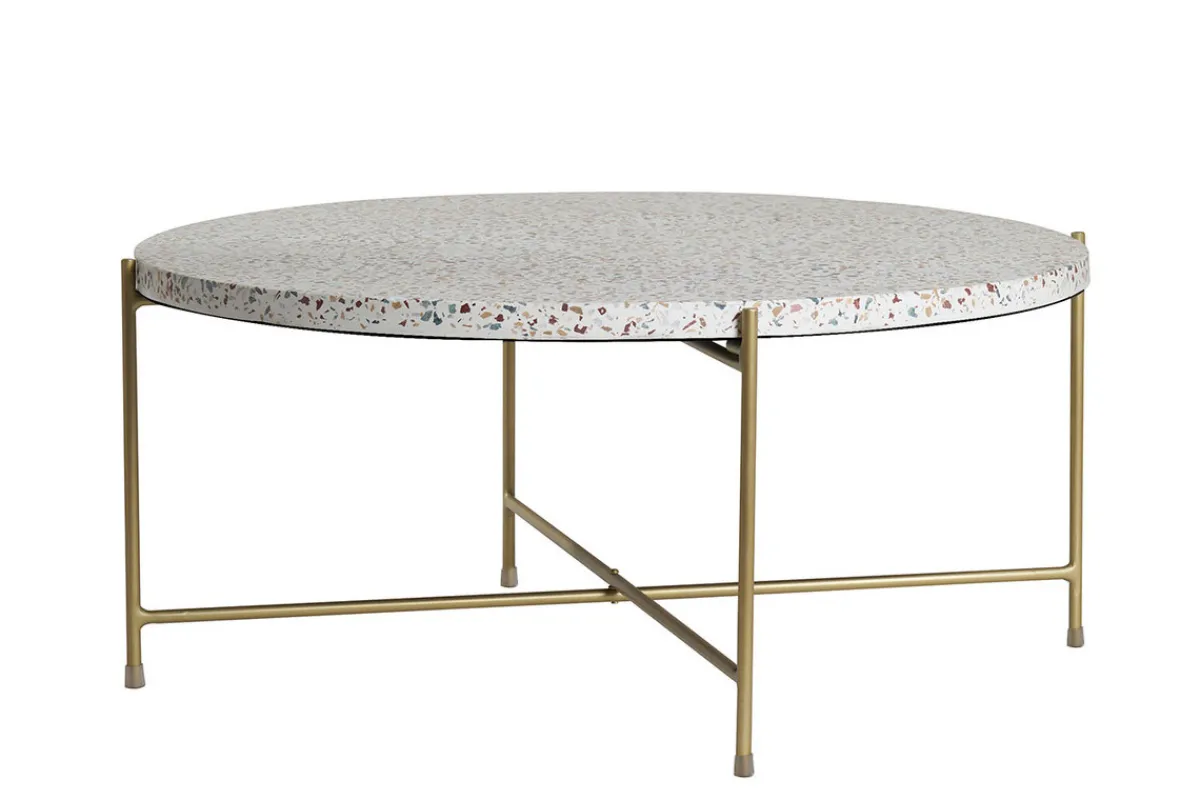 Miliboo Runder Couchtisch aus Terrazzo und goldfarbenes Metall D81 cm MEZZO* Couchtische