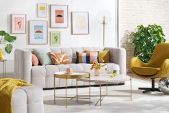 Miliboo Runder Couchtisch aus Terrazzo und goldfarbenes Metall D81 cm MEZZO* Couchtische