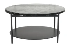 Miliboo Runder Couchtisch mit zwei Tischplatten aus recyceltem Glas und schwarzem Metall D85 cm WELLE* Couchtische