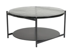 Miliboo Runder Couchtisch mit zwei Tischplatten aus recyceltem Glas und schwarzem Metall D85 cm WELLE* Couchtische