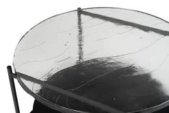Miliboo Runder Couchtisch mit zwei Tischplatten aus recyceltem Glas und schwarzem Metall D85 cm WELLE* Couchtische