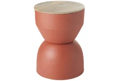 Miliboo Runder Design-Beistelltisch mit Ablage aus rotbraunem Metall und massivem Mangoholz D30 cm YOYO* Beistelltische