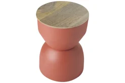 Miliboo Runder Design-Beistelltisch mit Ablage aus rotbraunem Metall und massivem Mangoholz D30 cm YOYO* Beistelltische