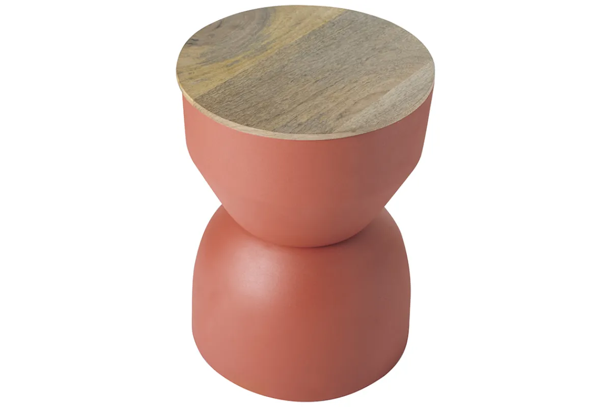 Miliboo Runder Design-Beistelltisch mit Ablage aus rotbraunem Metall und massivem Mangoholz D30 cm YOYO* Beistelltische