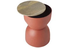 Miliboo Runder Design-Beistelltisch mit Ablage aus rotbraunem Metall und massivem Mangoholz D30 cm YOYO* Beistelltische