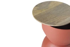 Miliboo Runder Design-Beistelltisch mit Ablage aus rotbraunem Metall und massivem Mangoholz D30 cm YOYO* Beistelltische