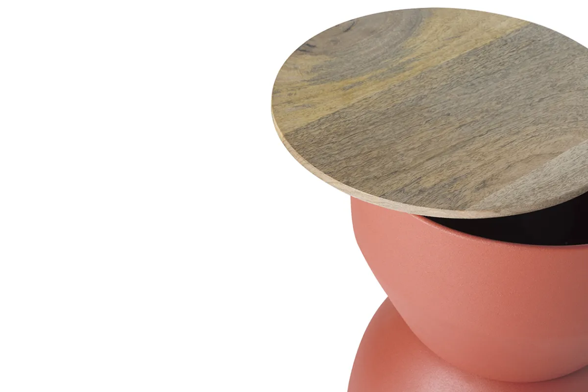 Miliboo Runder Design-Beistelltisch mit Ablage aus rotbraunem Metall und massivem Mangoholz D30 cm YOYO* Beistelltische