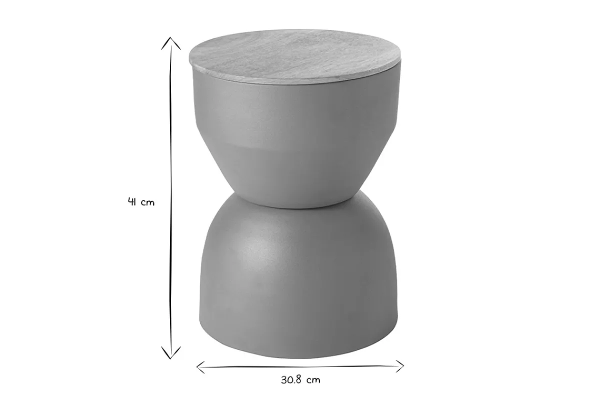 Miliboo Runder Design-Beistelltisch mit Ablage aus rotbraunem Metall und massivem Mangoholz D30 cm YOYO* Beistelltische