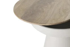 Miliboo Runder Design-Beistelltisch mit Ablage aus hellbeigem Metall und massivem Mangoholz H52 cm TAM* Beistelltische