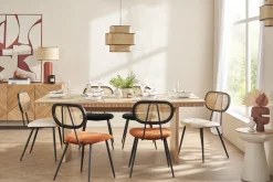 Miliboo Runder Design-Beistelltisch mit Ablage aus hellbeigem Metall und massivem Mangoholz H52 cm TAM* Beistelltische