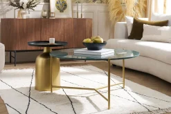 Miliboo Runder Design-Beistelltisch aus Metall goldfarben mit mattschwarzer Tischplatte RAMSES* Beistelltische