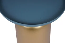 Miliboo Runder Design-Beistelltisch aus Metall goldfarben mit matter petrolblauer Tischplatte RAMSES* Beistelltische