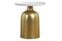 Miliboo Runder Design-Beistelltisch aus Metall goldfarben mit mattweißer Tischplatte RAMSES* Beistelltische