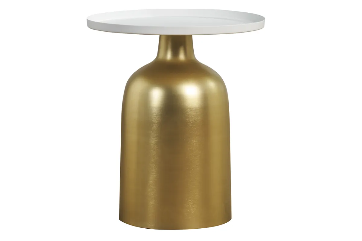 Miliboo Runder Design-Beistelltisch aus Metall goldfarben mit mattweißer Tischplatte RAMSES* Beistelltische