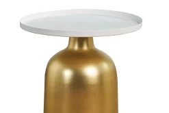 Miliboo Runder Design-Beistelltisch aus Metall goldfarben mit mattweißer Tischplatte RAMSES* Beistelltische