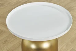 Miliboo Runder Design-Beistelltisch aus Metall goldfarben mit mattweißer Tischplatte RAMSES* Beistelltische