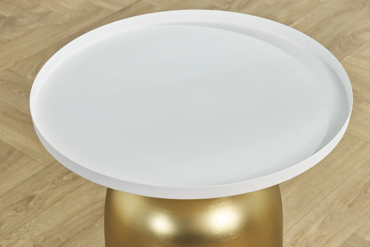Miliboo Runder Design-Beistelltisch aus Metall goldfarben mit mattweißer Tischplatte RAMSES* Beistelltische