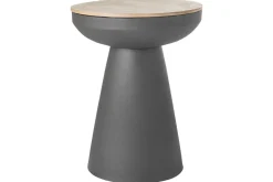 Miliboo Runder Design-Beistelltisch mit Ablage aus anthrazitgrauem Metall und massivem Mangoholz H52 cm TAM* Beistelltische