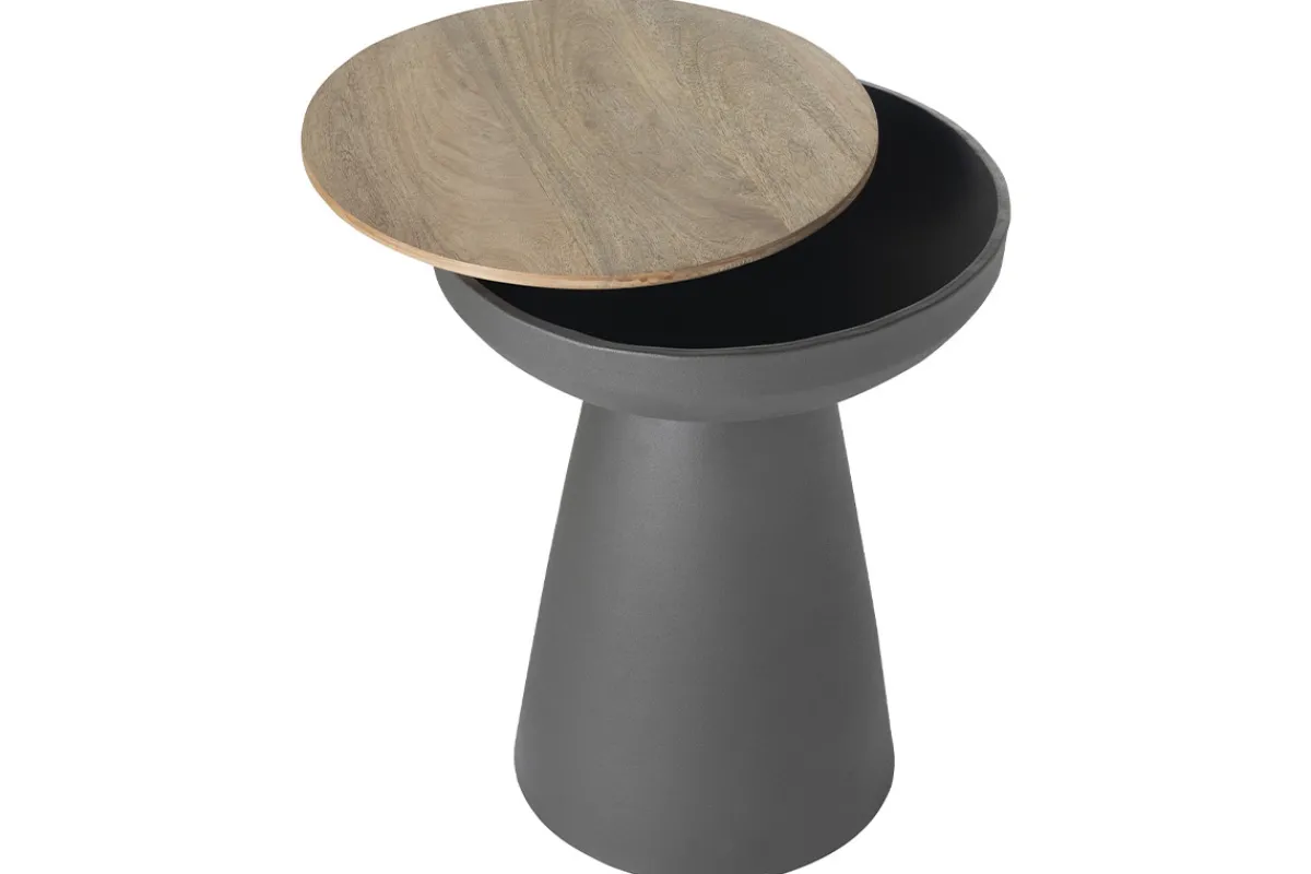 Miliboo Runder Design-Beistelltisch mit Ablage aus anthrazitgrauem Metall und massivem Mangoholz H52 cm TAM* Beistelltische