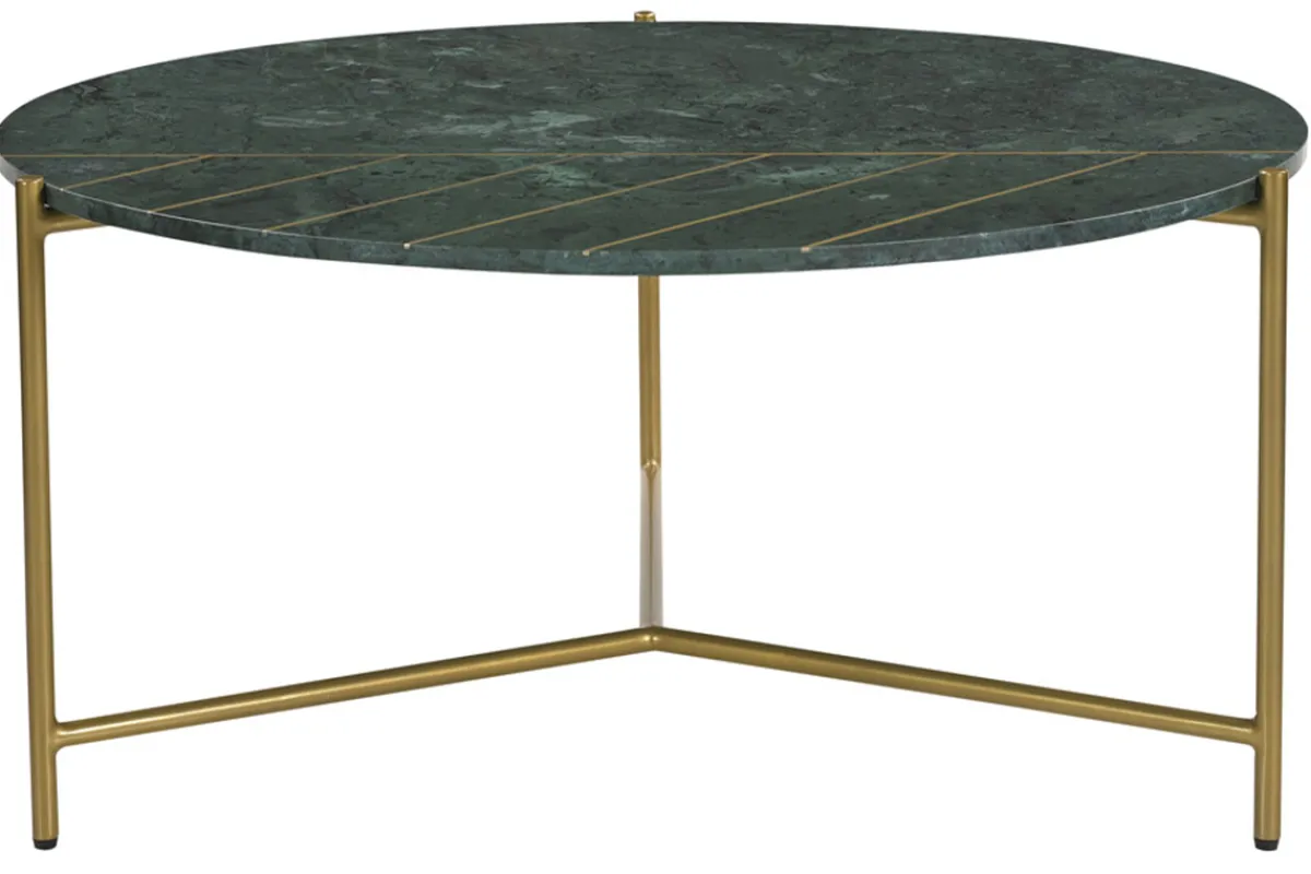 Miliboo Runder Design-Couchtisch aus grünem Marmor und Messing D 90 cm SILLON* Couchtische