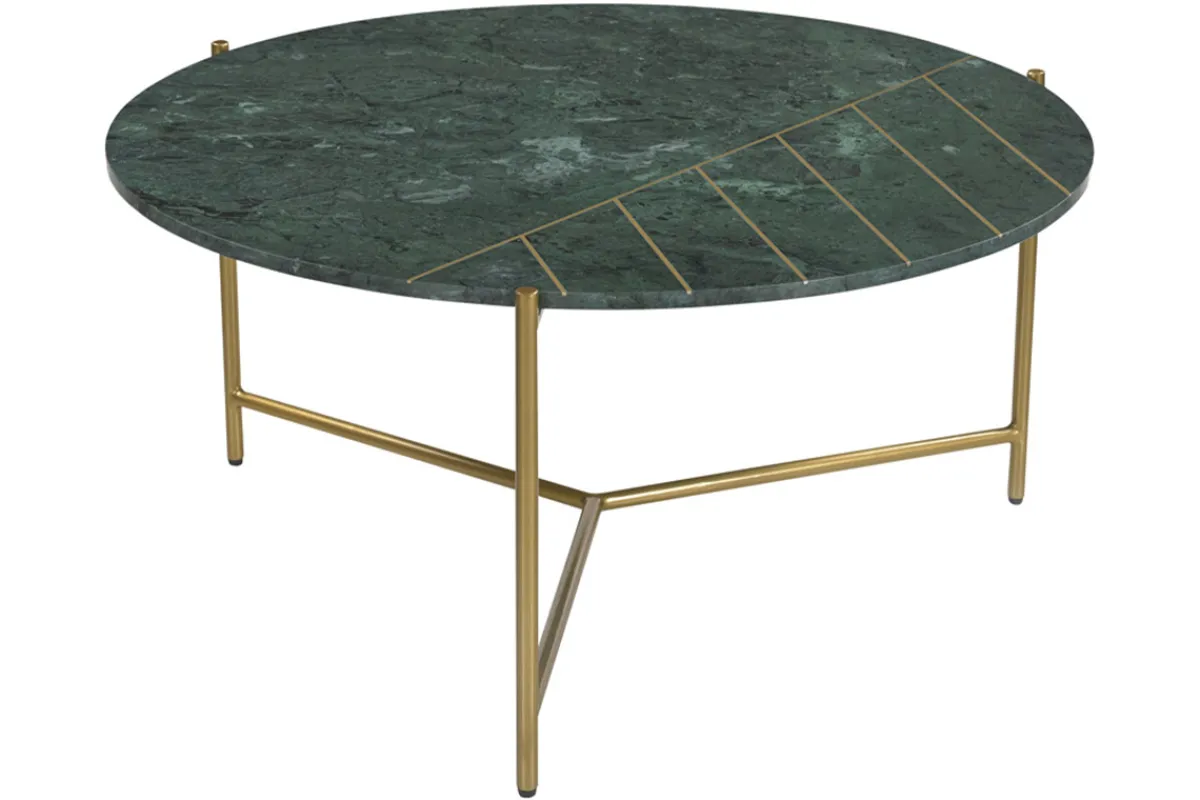 Miliboo Runder Design-Couchtisch aus grünem Marmor und Messing D 90 cm SILLON* Couchtische