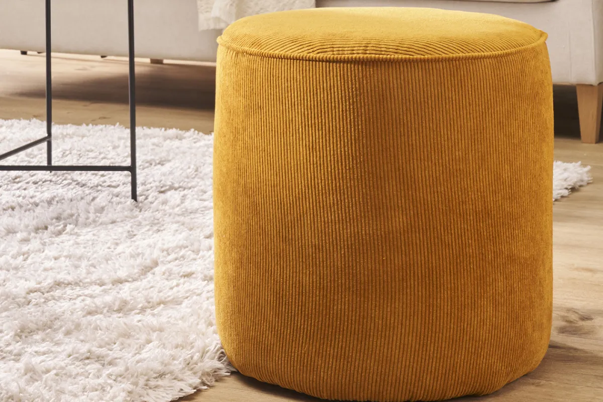 Miliboo Runder Hocker aus gelbem Cord D 40 cm LOUIS* Sitzsäcke|Sitzsäcke