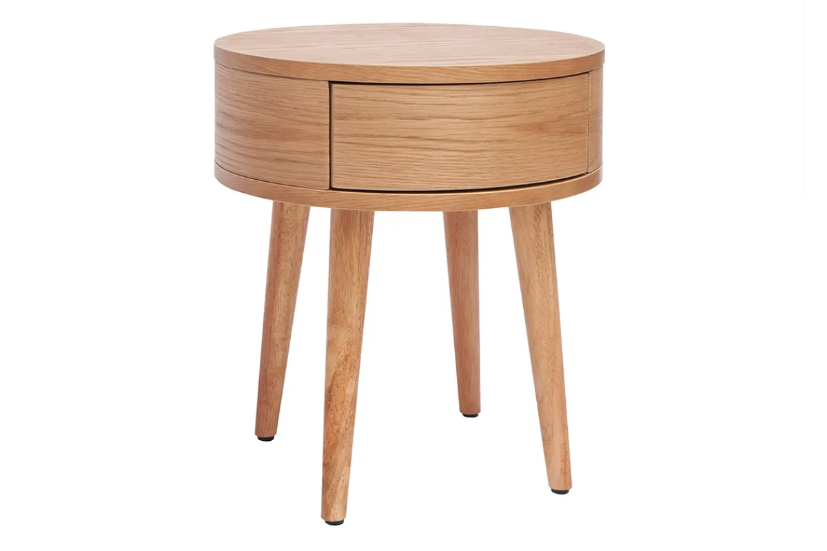 Miliboo Runder Nachttisch aus hellem Holz mit Schublade D45 cm JUDITH* Nachttische