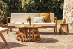 Miliboo Runder niedriger Gartentisch aus Massivholz D80 cm NASSAU* Couchtische|Gartentische