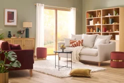 Miliboo Runder Pouf aus blauem Samt, ziegelrotem Rot und goldenem Metall D40 cm JOY* Sitzsäcke|Sitzsäcke