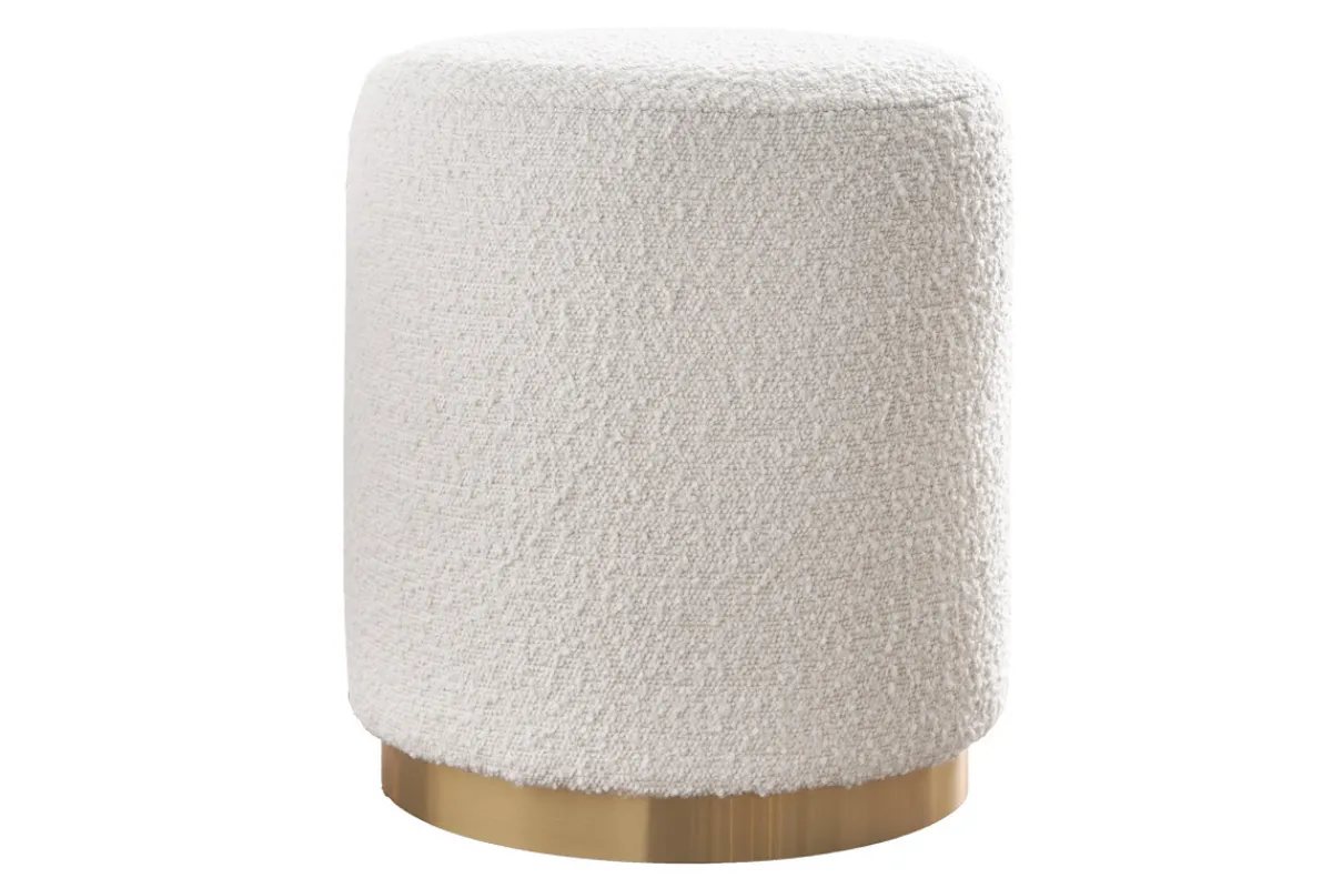 Miliboo Runder Pouf aus weißem Wollbouclé-Effektstoff und goldenem Metall D40 cm AMAYA* Sitzsäcke|Sitzsäcke