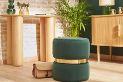 Miliboo Runder Samtpouf in Dunkelgrün mit goldenem Metall D40 cm JOY* Sitzsäcke|Sitzsäcke