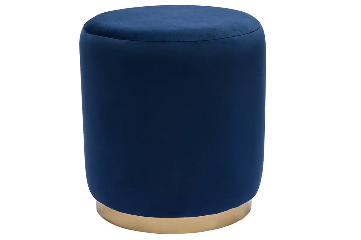 Miliboo Runder Samtpouf in Marineblau und goldener Metallstruktur D40 cm AMAYA* Sitzsäcke|Sitzsäcke