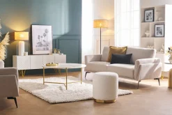 Miliboo Runder Samtpouf in Taupe und Goldmetall D40 cm AMAYA* Sitzsäcke|Sitzsäcke