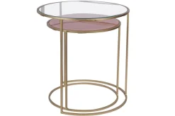Miliboo Satztische aus roséfarbenem Glas und goldfarbenem Metall (2er-Set) JANE* Beistelltische
