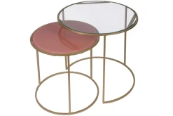 Miliboo Satztische aus roséfarbenem Glas und goldfarbenem Metall (2er-Set) JANE* Beistelltische