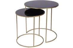 Miliboo Satztische aus schwarz getöntem Glas und goldfarbenem Metall (2er-Set) JANE* Beistelltische