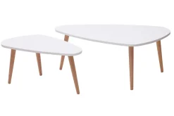 Miliboo Satztische Beistelltische skandinavisch Weiß und helles Holz 2er-Set ARTIK* Couchtische|Beistelltische