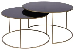 Miliboo Satztische mit goldfarbenem Fuß und schwarz getönter Glasplatte (2er-Set) ROXO* Couchtische