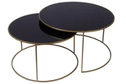 Miliboo Satztische mit goldfarbenem Fuß und schwarz getönter Glasplatte (2er-Set) ROXO* Couchtische