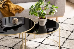 Miliboo Satztische mit goldfarbenem Fuß und schwarz getönter Glasplatte (2er-Set) ROXO* Couchtische
