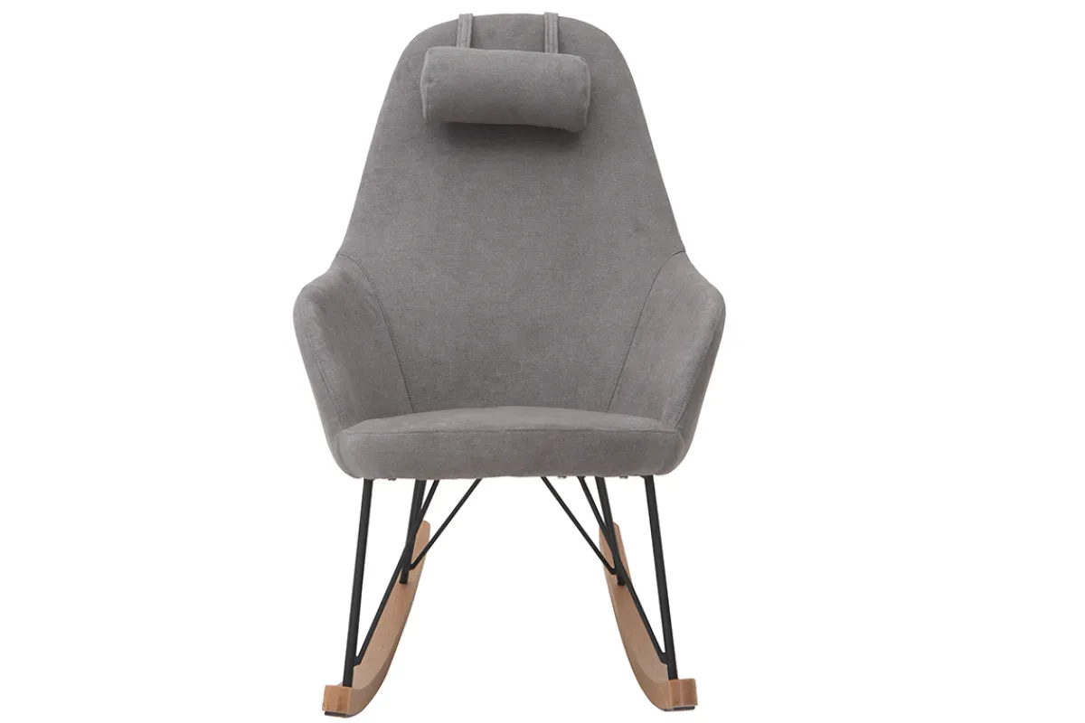Miliboo Schaukelstuhl aus Stoff Samt Grau Beine Metall und Holz JHENE* Design-sessel|Schaukelstühle