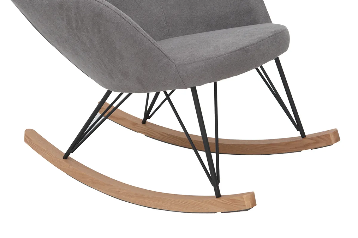 Miliboo Schaukelstuhl aus Stoff Samt Grau Beine Metall und Holz JHENE* Design-sessel|Schaukelstühle