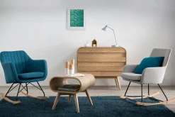 Miliboo Schaukelstuhl skandinavisch Stoff Blaugrün ALEYNA* Design-sessel|Schaukelstühle