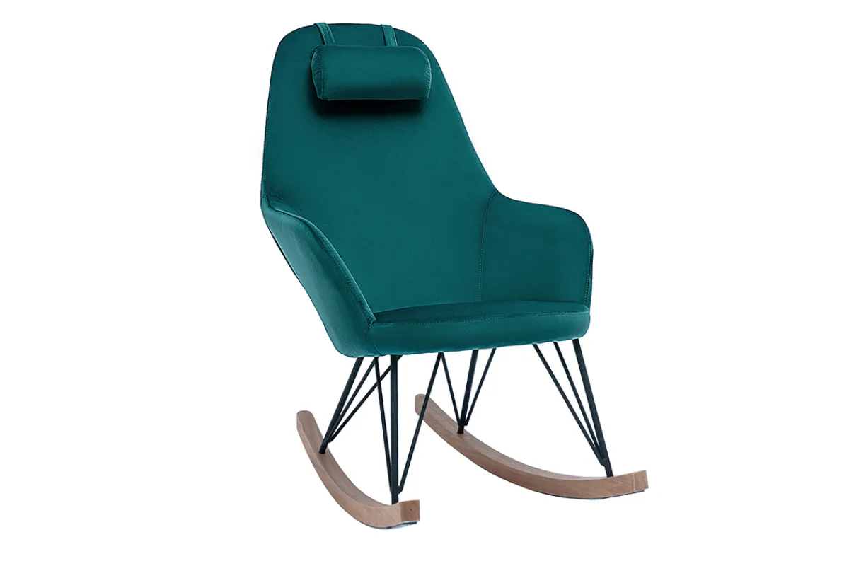 Miliboo Schaukelstuhl skandinavisch Samt Petrolblau JHENE* Design-sessel|Schaukelstühle